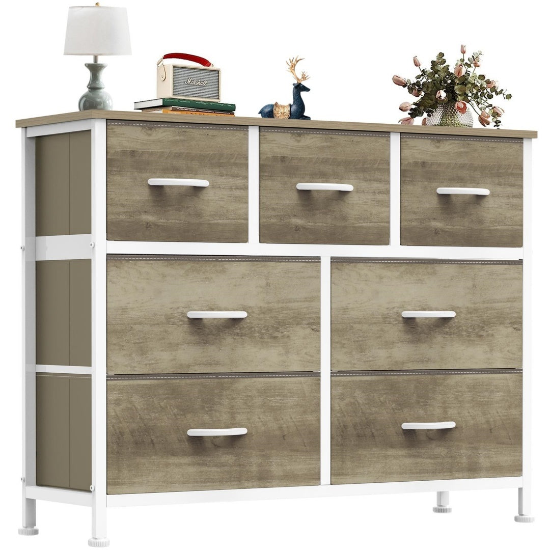 Tall Dresser Fabric Storage Tower ,Wooden Top For Kid Room, Closet, Entryway, Nursery