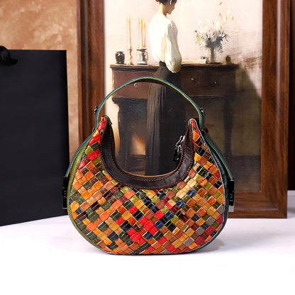Womens Colorful Woven Full-Grain Leather Crossbody Bag In A Minimalist Style