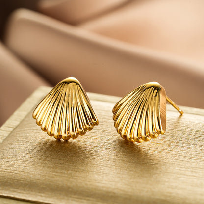 New Retro Niche Design Shell Earrings, Light Luxury Personality Simple Studs, All-Match Geometric Jewelry For Women