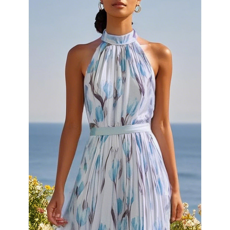 Womens Swing-Style Halterneck Printed Dress