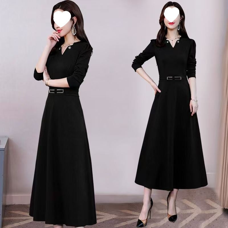 Elegant Casual Artistic Retro Mid-Length Long-Sleeve Dress