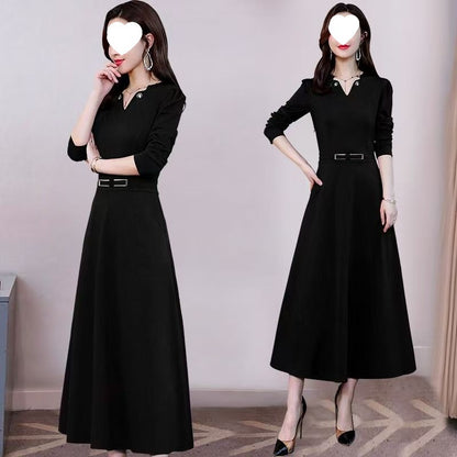 Elegant Casual Artistic Retro Mid-Length Long-Sleeve Dress