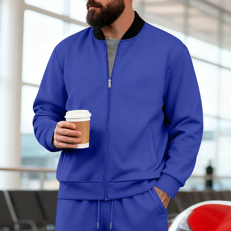 Men's Stand-Up Collar Sporty-Casual Zip-Up Long-Sleeve Jacket