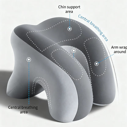 Ergonomic Memory Foam Nap Pillow For Desk Sleeping, Hollow Face Down Cushion With Arm Support Zones, Office School Lunch Break Pillow For Neck Spine Protection, Removable Washable Cover