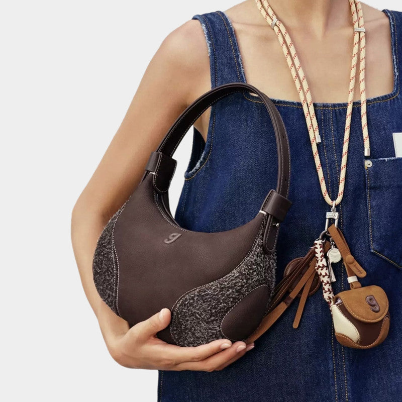 Womens Baseball Underarm Bag Crescent-Shaped Crossbody Bag