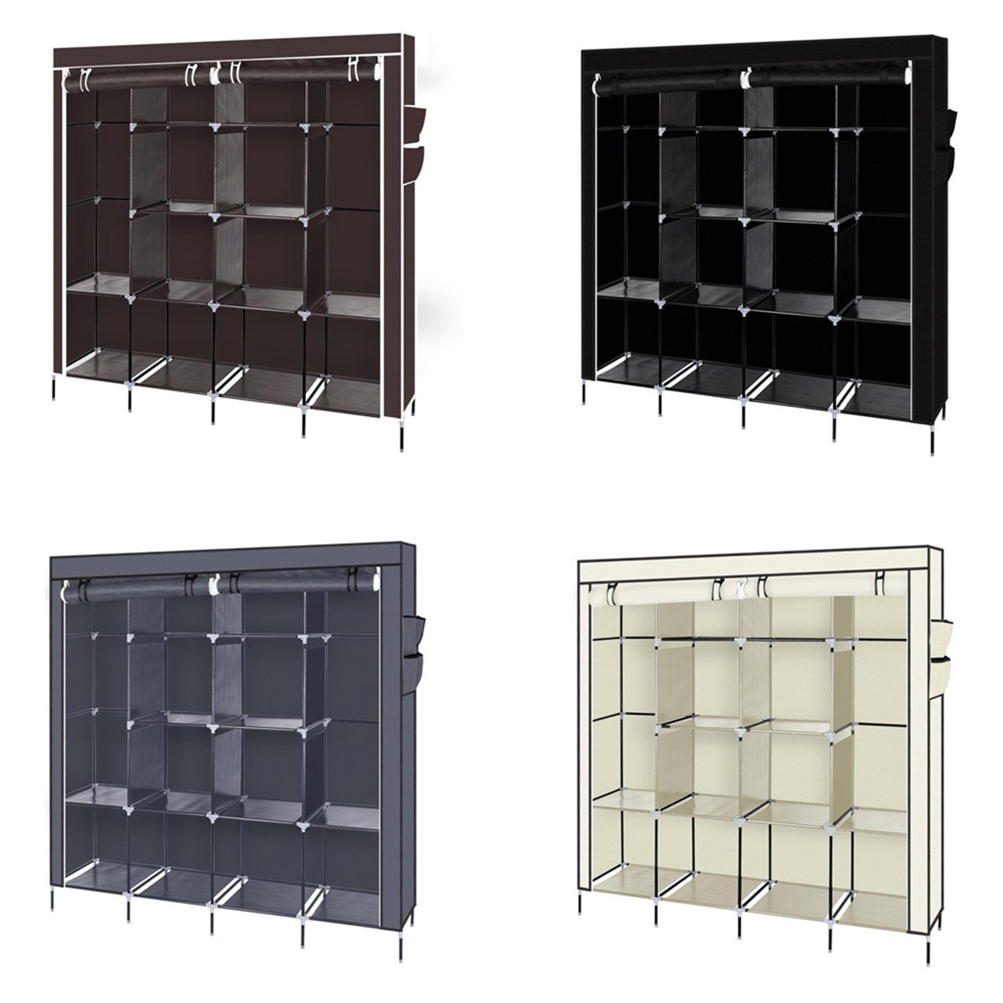 67 Inch Clothes Closet Portable Wardrobe Clothes Storage Rack 12 Shelves 4 Side Pockets Gray