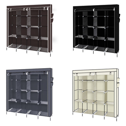 67 Inch Clothes Closet Portable Wardrobe Clothes Storage Rack 12 Shelves 4 Side Pockets Gray