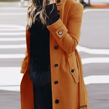 Autumn Winter New Woolen Coat Women's Slim Fit Cardigan Large Coat Women Long Sleeve Single Breasted Stand Collar Woolen Coat
