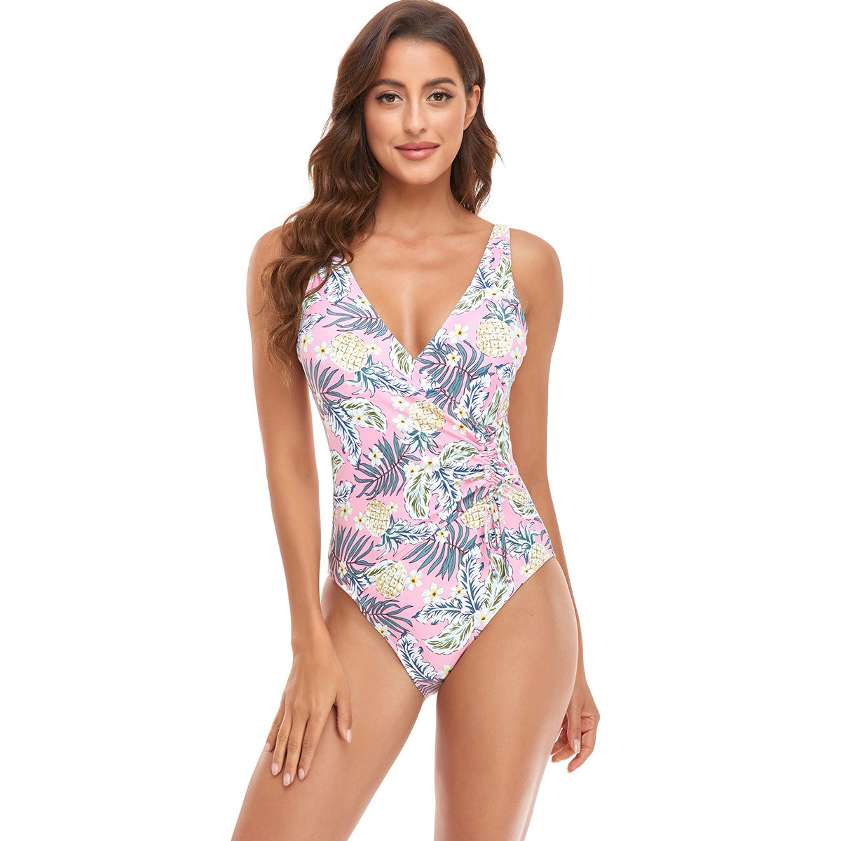 Solid Color Adjustable Shoulder Strap Multicolor Printed Swimsuit