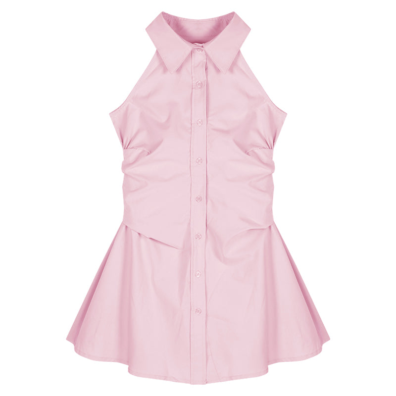 Women's Polo Collar Sleeveless Shirt Dress