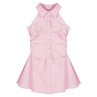 Women's Polo Collar Sleeveless Shirt Dress
