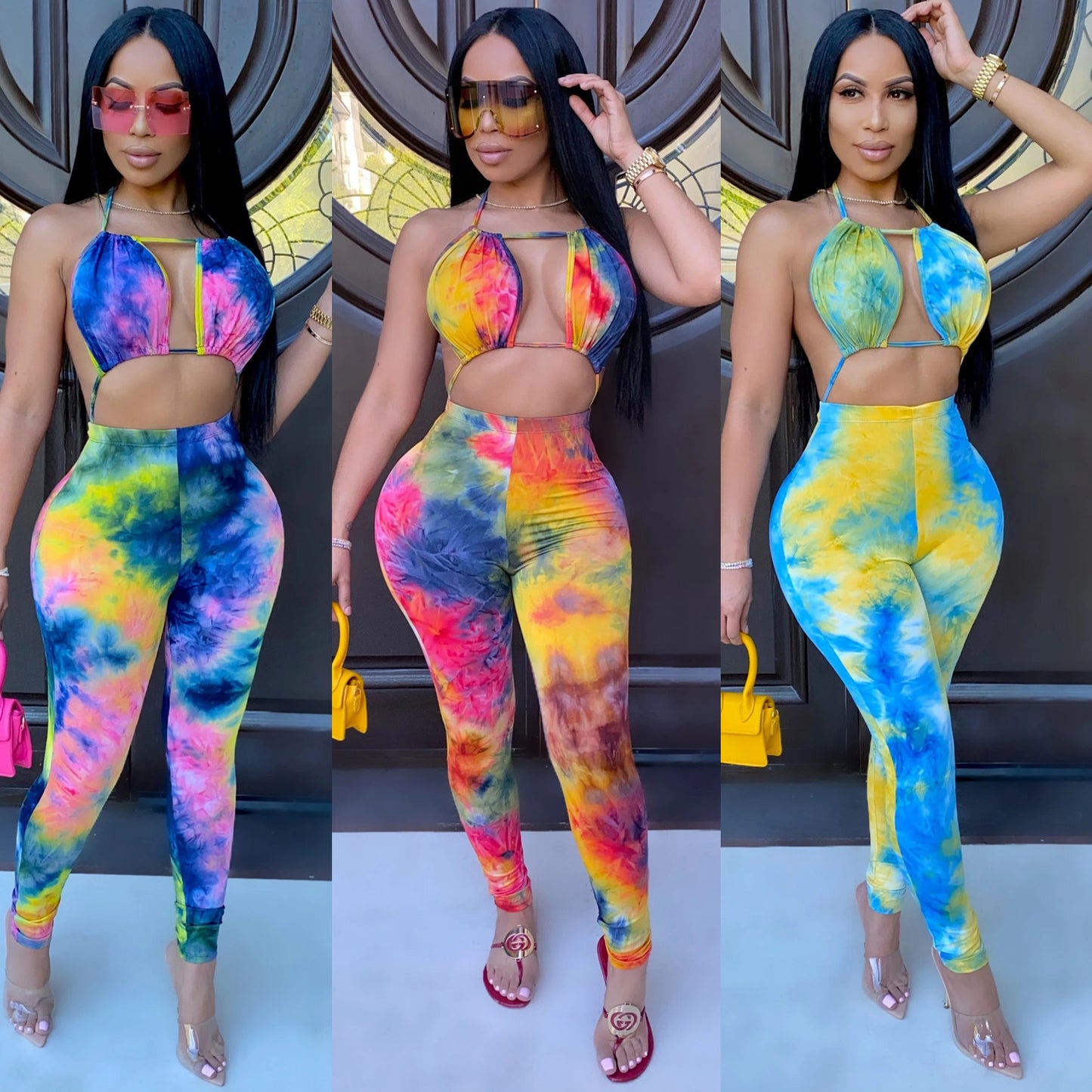 Women's Fashion Simple Tie Dye Print Jumpsuit