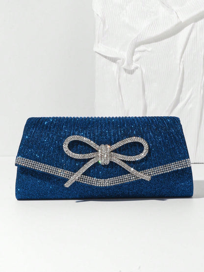 Bow Evening Bag Sparkly Clutch Purses For Women Wedding Glitter Rhinestone Party Prom Purse Dressy Clutch Bags