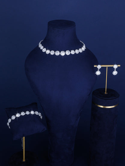 Full-diamond Bracelet Bridal Necklace And Earring Set