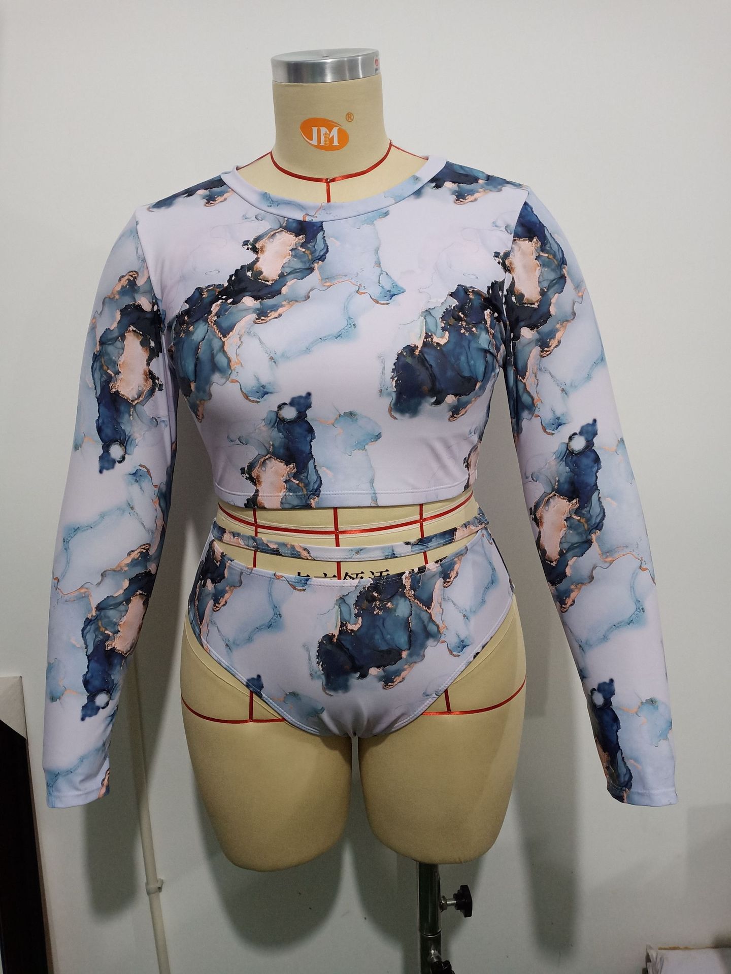 Women's Split Long Sleeve Large Size Printed Fashion Swimsuit