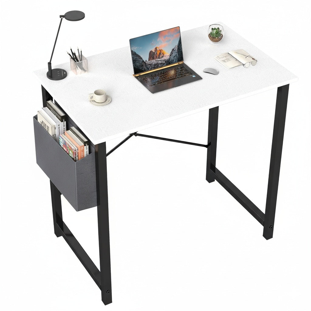 Computer Desk, Fabric Storage Bag, Sturdy Steel Frame And Wooden Tabletop, Ofhce Desk