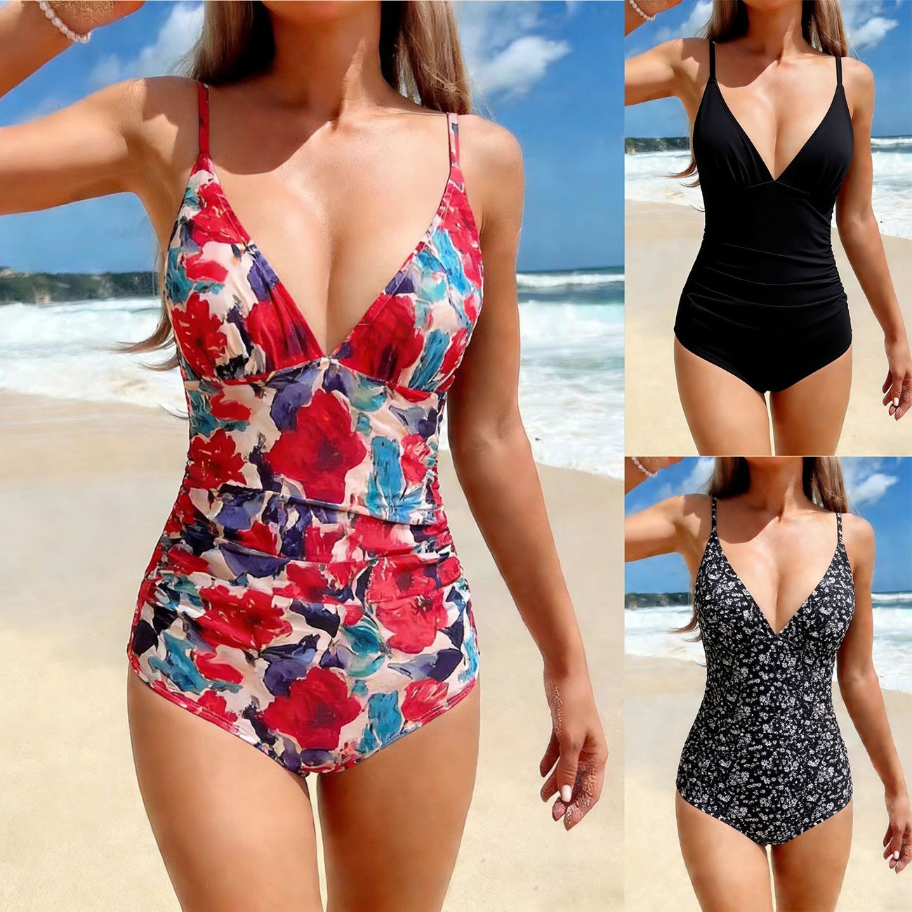 Solid-color Figure-hugging Modest Sports Bikini Swimsuit
