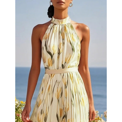 Womens Swing-Style Halterneck Printed Dress