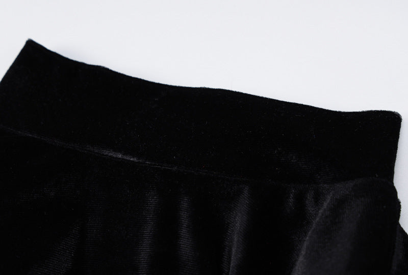 Solid Color Stand Collar Stitching Velvet Split Dress