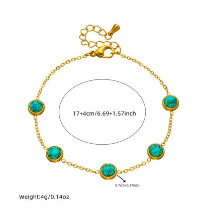 Retro All-Match Blue Turquoise Stainless Steel Jewelry Set