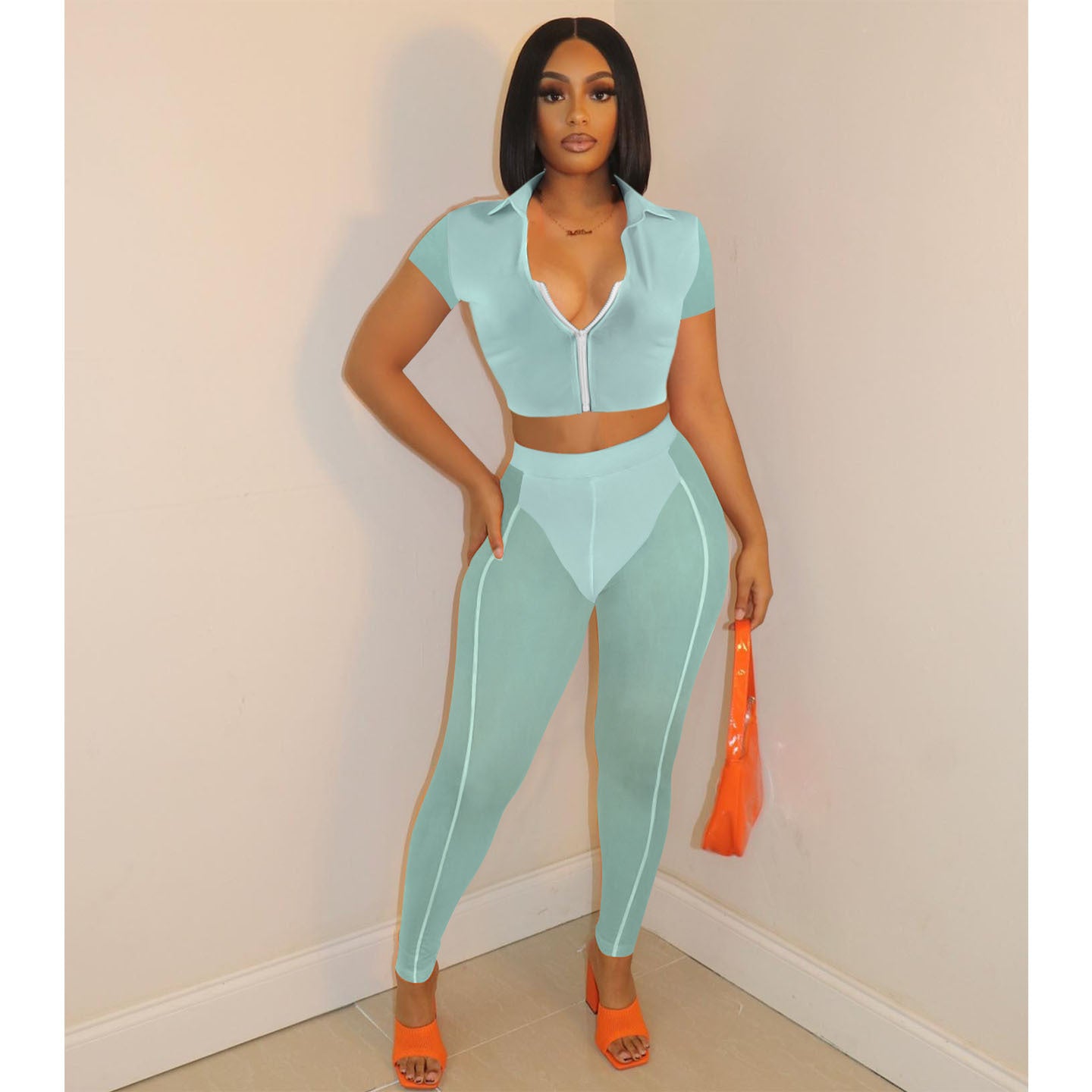 Summer Sexy Sheer Mesh Hip-Lifting Slimming Sports Casual Set