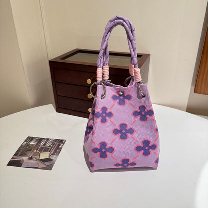 Womens Red Knitted Tote Bag With Magnetic Closure And Large Capacity