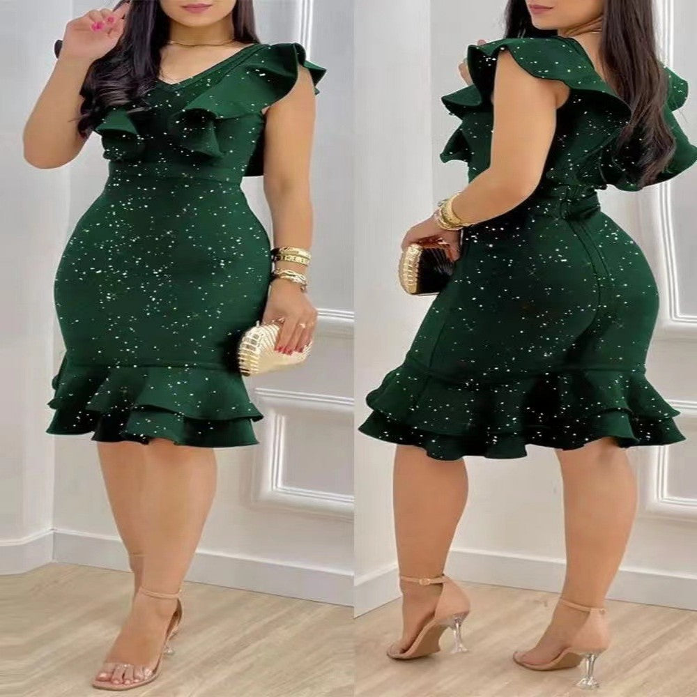 Women's Ruffled Waist Fitting Dress