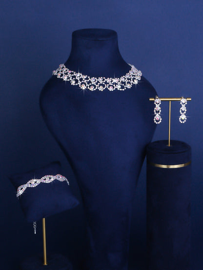 Full-diamond Bracelet Bridal Necklace And Earring Set