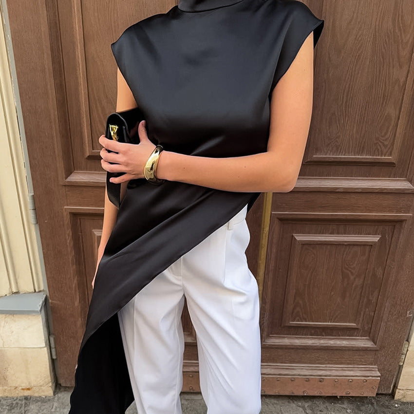 Loose Fitting High Neck Sleeveless Asymmetrical Dress For Women