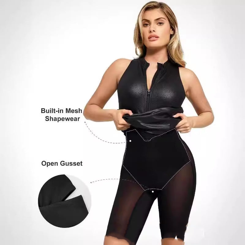 American Sleeveless Sheath Slim Fit Slimming High Elastic Temperament Leather Dress