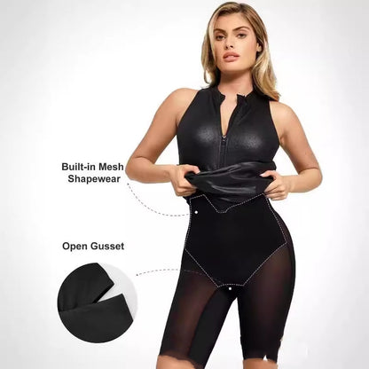 American Sleeveless Sheath Slim Fit Slimming High Elastic Temperament Leather Dress