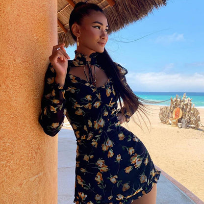 Cutout Turtleneck Lace Up Fungus Dress