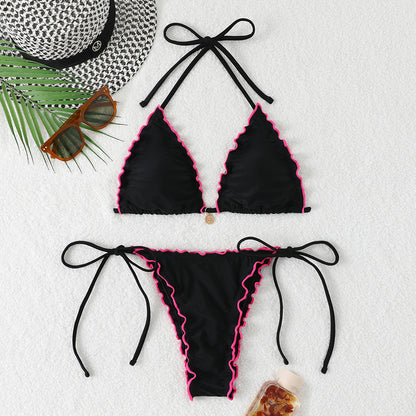 Two-Piece Halter Neck Push-Up Lace Bikini Swimsuit