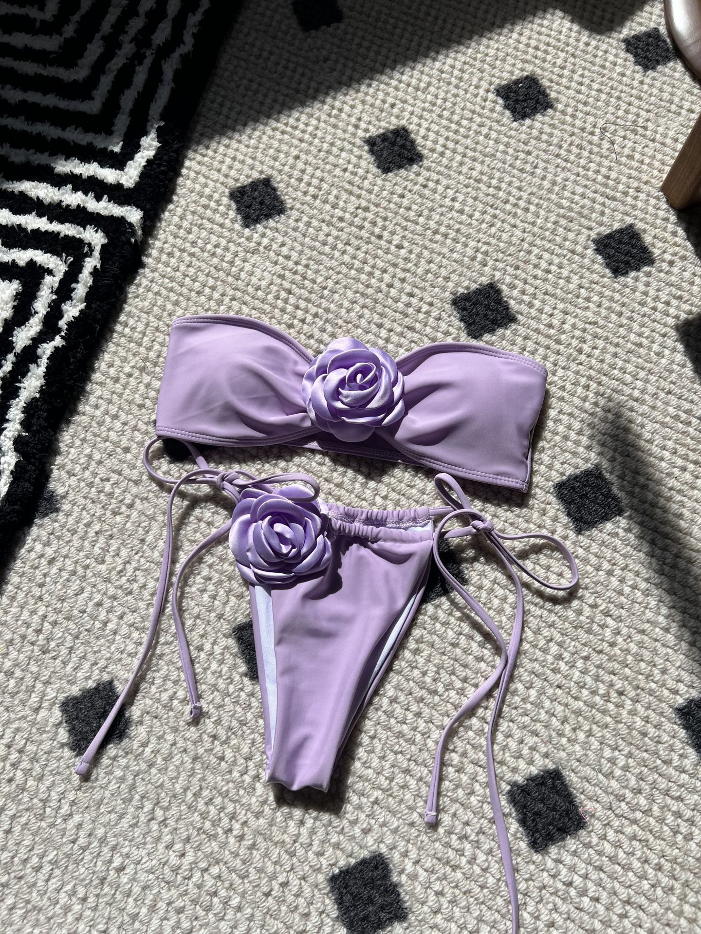 New Solid Color Rose Tube Top Drawstring Strap Split Swimsuit