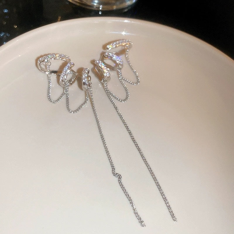 Diamond-Encrusted U-Shaped Tassel Earrings For Women Light Luxury