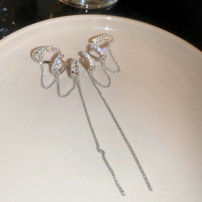 Diamond-Encrusted U-Shaped Tassel Earrings For Women Light Luxury