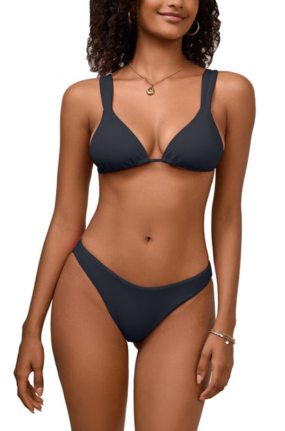 Solid Color Lace-up Bikini Swimsuit For Women