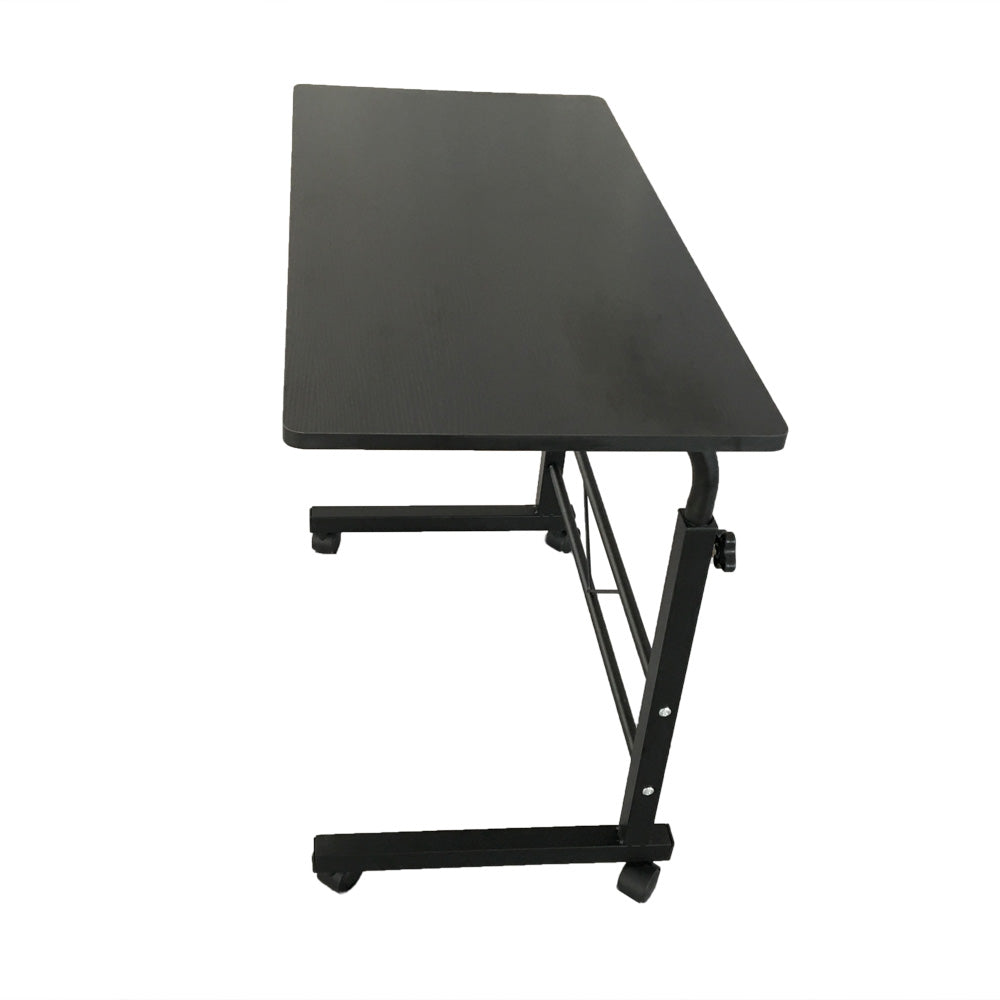 80cm Adjustable Tray Table Rolling Sofa Side Snack Table With Wheels Portable C-Shape Dinner Tray Tables Mobile Wooden Laptop Desk Beside Couch Bed