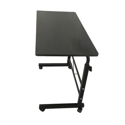 80cm Adjustable Tray Table Rolling Sofa Side Snack Table With Wheels Portable C-Shape Dinner Tray Tables Mobile Wooden Laptop Desk Beside Couch Bed