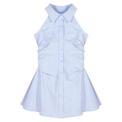Women's Polo Collar Sleeveless Shirt Dress