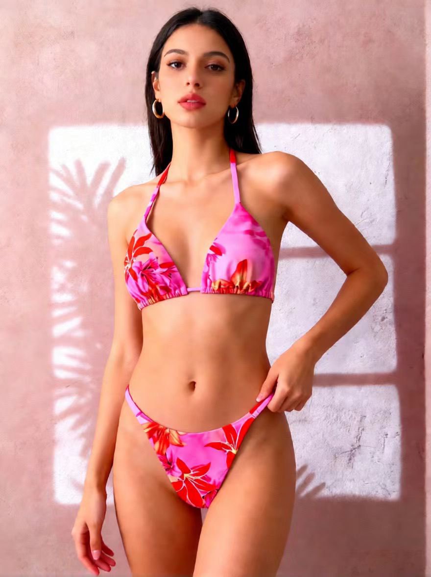 Lace-up Halter Two-piece Bikini Split Swimsuit