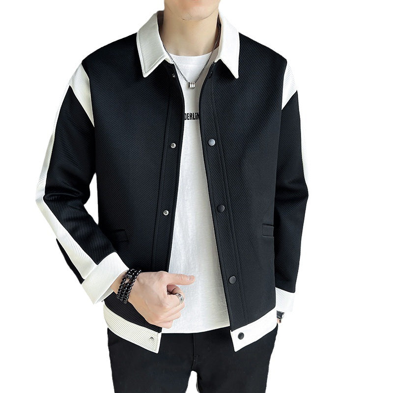 Men's Spring And Autumn New Patchwork Polo Collar Top