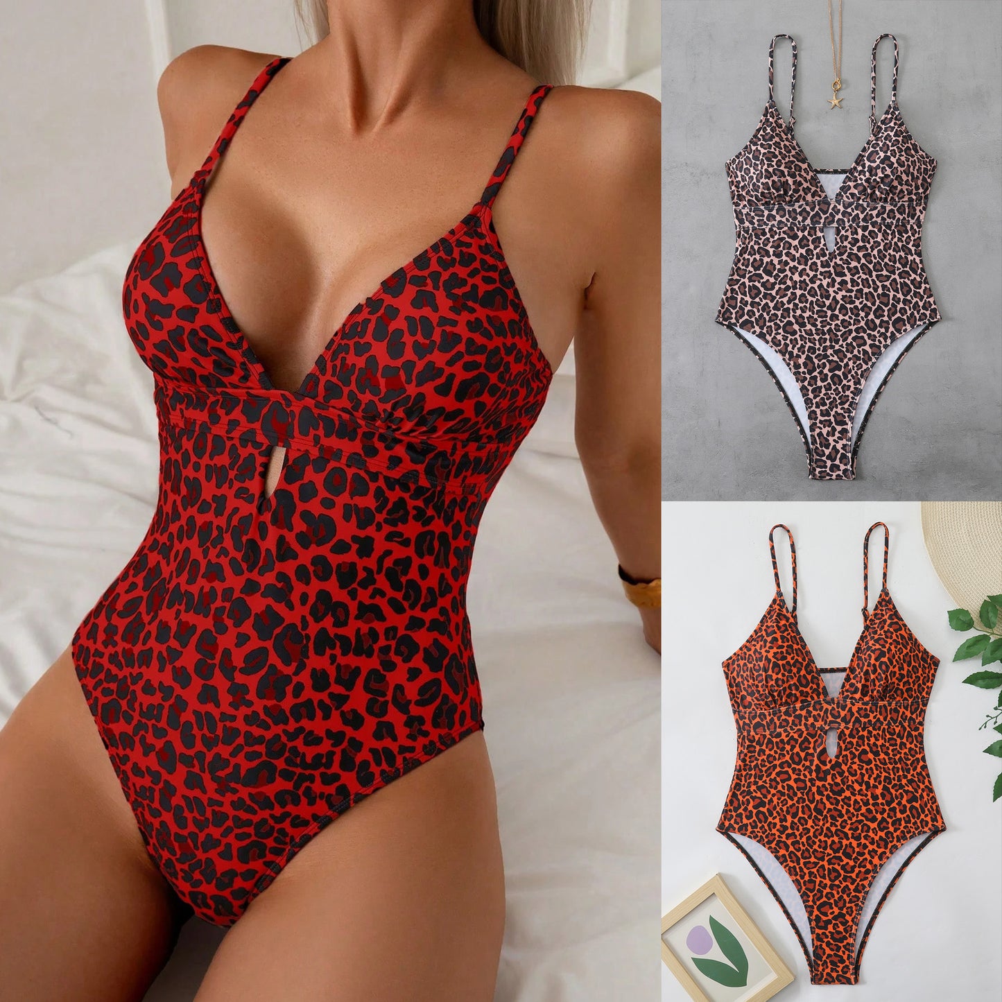 Sexy Strap Leopard Print One-Piece Bikini Swimsuit