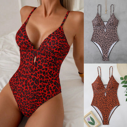 Sexy Strap Leopard Print One-Piece Bikini Swimsuit
