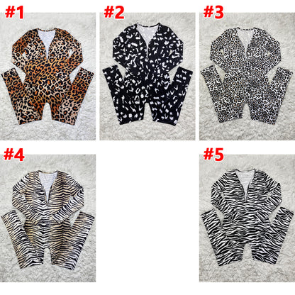 Casual Leopard Print Printed Long-sleeved Trousers Home Jumpsuit
