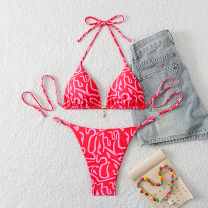 Lace-up Halter Two-piece Bikini Split Swimsuit