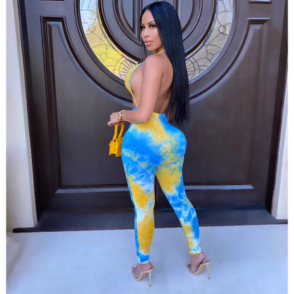 Women's Fashion Simple Tie Dye Print Jumpsuit