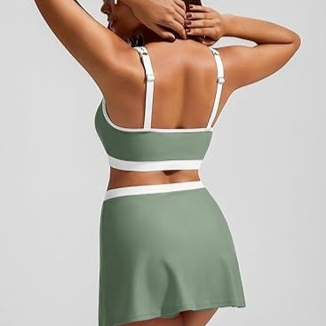 Multi-colored Skirted Two-piece Swimsuit