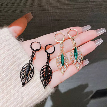 Chic Black Zircon Leaf Earrings With A Stylish Vibe