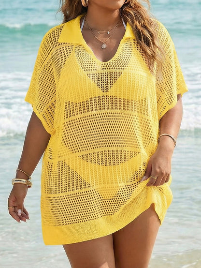 Women's Polo-Neck Blouse Plus-Size Beach Cover-Up